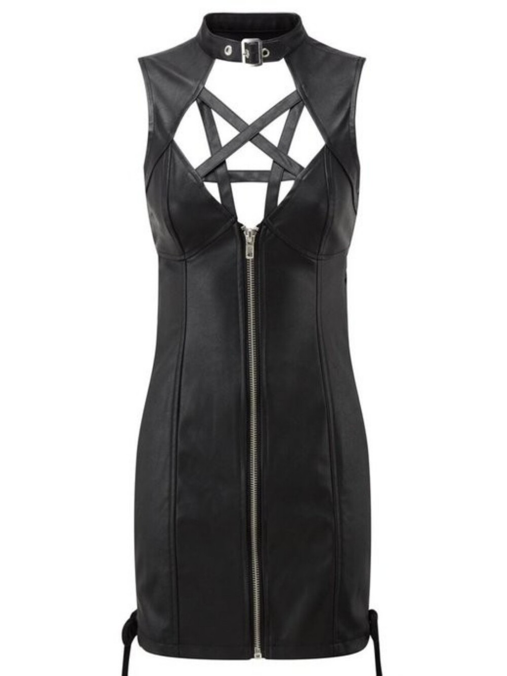 Killstar Oh My Mistress Faux Leather Strappy Pentagram Front Mini Dress - Picture 3 of 5